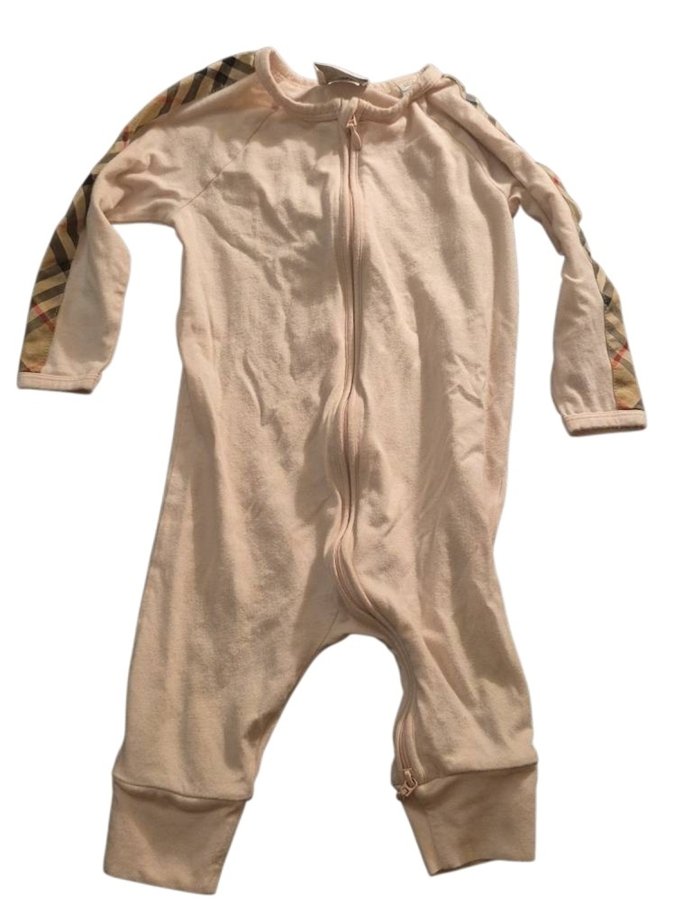 Burberry Pink Beige Infant Zip(slightly Love One-Piece with Signature Check Trim